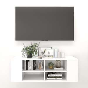 Taisa Wooden Wall Hung TV Stand With Shelves In White