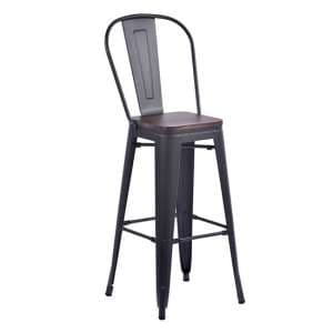 Talli Metal High Bar Chair In Black With Timber Seat - UK