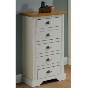 Talox Narrow Wooden Chest Of 5 Drawers In White And Oak - UK