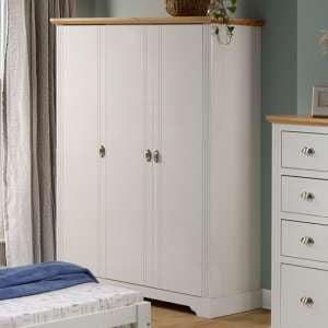 Talox Wooden Wardrobe With 3 Doors In White And Oak - UK