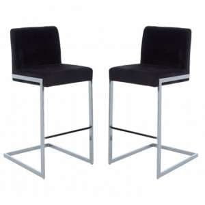 Tamzo Black Velvet Upholstered Bar Chair With Low Back In Pair - UK