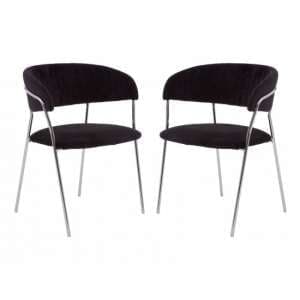 Tamzo Black Velvet Upholstered Dining Chairs In Pair