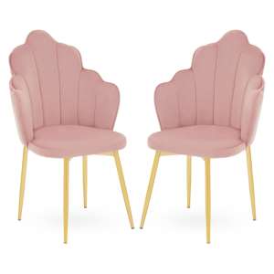 Tania Pink Velvet Dining Chairs With Gold Legs In A Pair