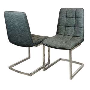 Tara Dark Grey Faux Leather Dining Chairs In Pair