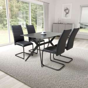 Tarsus 1.2m Black Dining Table With 4 Clisson Black Chairs - UK
