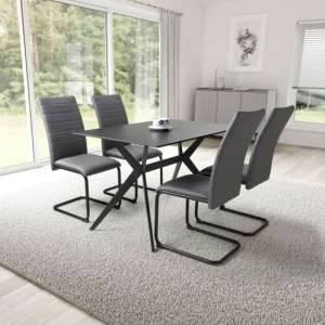 Tarsus 1.2m Black Dining Table With 4 Clisson Grey Chairs - UK