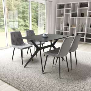 Tarsus 1.2m Black Dining Table With 4 Vestal Grey Chairs - UK