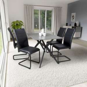 Tarsus 1.2m Grey Dining Table With 4 Clisson Black Chairs - UK