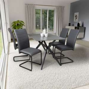 Tarsus 1.2m Grey Dining Table With 4 Clisson Grey Chairs - UK