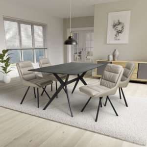 Tarsus 1.6m Black Dining Table With 4 Addis Cream Chairs - UK