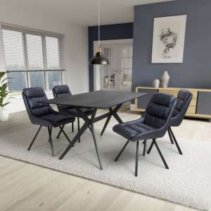 Tarsus 1.6m Black Dining Table With 4 Addis Midnight Blue Chairs - UK