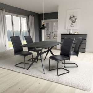 Tarsus 1.6m Black Dining Table With 4 Clisson Black Chairs - UK