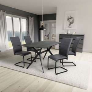Tarsus 1.6m Black Dining Table With 4 Clisson Grey Chairs - UK
