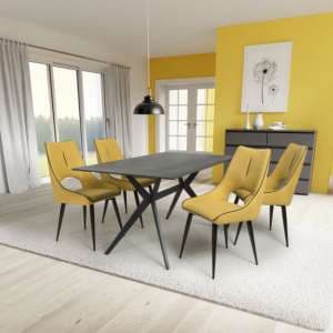 Tarsus 1.6m Black Dining Table With 4 Lorain Yellow Chairs - UK