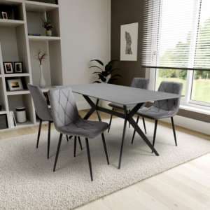 Tarsus 1.6m Black Dining Table With 4 Vestal Grey Chairs - UK