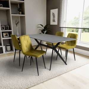 Tarsus 1.6m Black Dining Table With 4 Vestal Yellow Chairs - UK