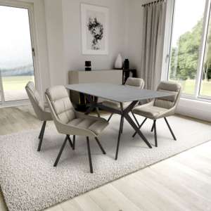 Tarsus 1.6m Grey Dining Table With 4 Addis Cream Chairs - UK