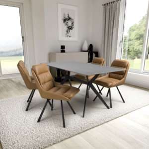 Tarsus 1.6m Grey Dining Table With 4 Addis Tan Chairs - UK