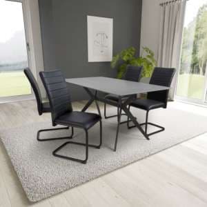 Tarsus 1.6m Grey Dining Table With 4 Clisson Black Chairs - UK