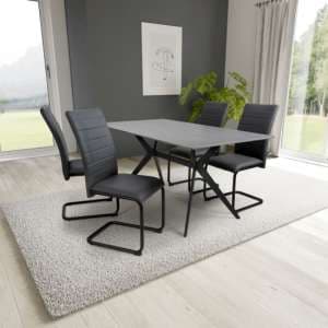 Tarsus 1.6m Grey Dining Table With 4 Clisson Grey Chairs - UK