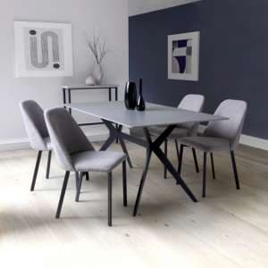 Tarsus 1.6m Grey Dining Table With 4 Lenoir Light Grey Chairs - UK