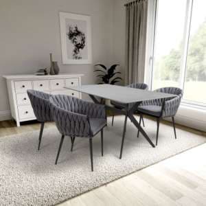 Tarsus 1.6m Grey Dining Table With 4 Pearl Grey Chairs - UK