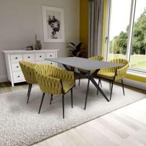Tarsus 1.6m Grey Dining Table With 4 Pearl Yellow Chairs - UK