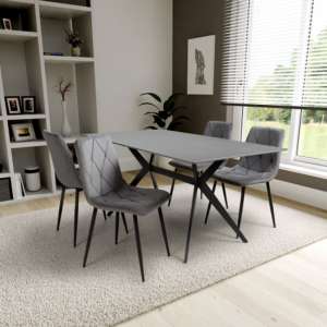 Tarsus 1.6m Grey Dining Table With 4 Vestal Grey Chairs - UK