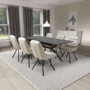 Tarsus Extending Black Dining Table With 6 Addis Cream Chairs - UK