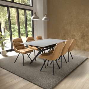 Tarsus Extending Grey Dining Table With 6 Addis Tan Chairs - UK