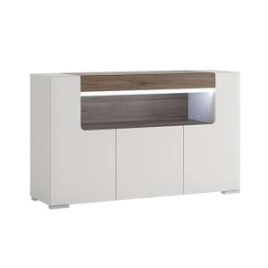 Tartu High Gloss Sideboard 3 Doors With White With LED - UK