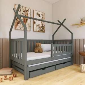 Tartu Trundle Wooden Single Bed In Graphite With Foam Mattress - UK