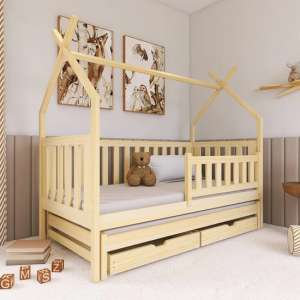 Tartu Trundle Wooden Single Bed In Pine With Foam Mattress - UK
