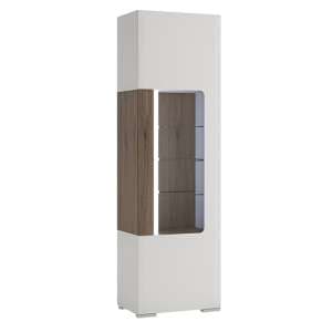 Tartu White High Gloss Tall Display Cabinet 2 Doors With LED - UK