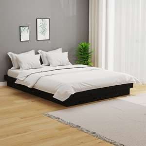 Tassilo Solid Pinewood Small Double Bed In Black - UK