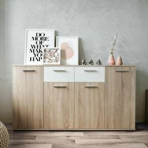 Taurus Wooden Sideboard In White And Sonoma Oak