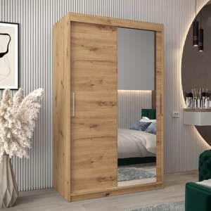 Tavira II Mirrored Wardrobe 2 Sliding Doors 120cm In Artisan Oak - UK
