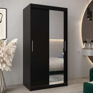 Tavira II Mirrored Wardrobe 2 Sliding Doors 100cm In Black