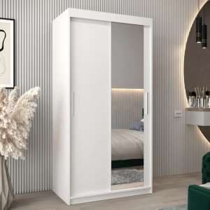Tavira II Mirrored Wardrobe 2 Sliding Doors 100cm In White