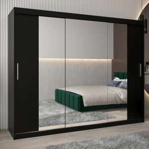 Tavira II Mirrored Wardrobe 3 Sliding Doors 250cm In Black - UK