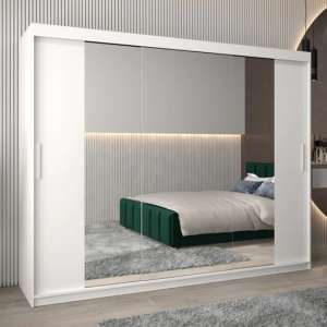 Tavira II Mirrored Wardrobe 3 Sliding Doors 250cm In White - UK
