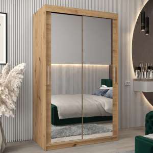 Tavira III Mirrored Wardrobe 2 Sliding Doors 120cm In Artisan Oak - UK