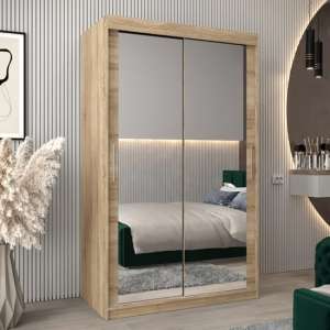 Tavira III Mirrored Wardrobe 2 Sliding Doors 120cm In Sonoma Oak - UK