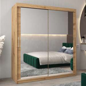 Tavira III Mirrored Wardrobe 2 Sliding Doors 180cm In Artisan Oak - UK