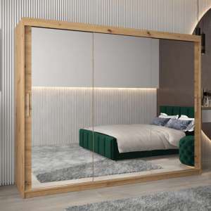 Tavira III Mirrored Wardrobe 3 Sliding Doors 250cm In Artisan Oak - UK