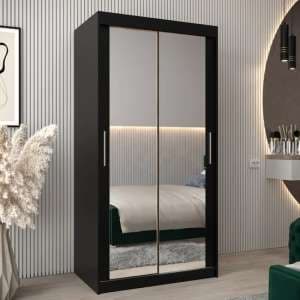 Tavira III Mirrored Wardrobe 2 Sliding Doors 100cm In Black - UK