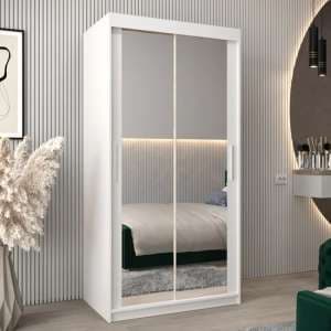 Tavira III Mirrored Wardrobe 2 Sliding Doors 100cm In White - UK