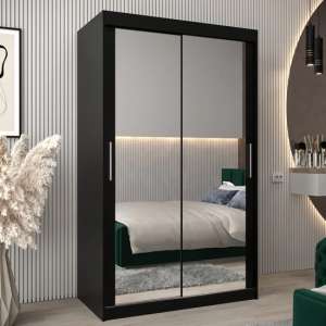 Tavira III Mirrored Wardrobe 2 Sliding Doors 120cm In Black - UK