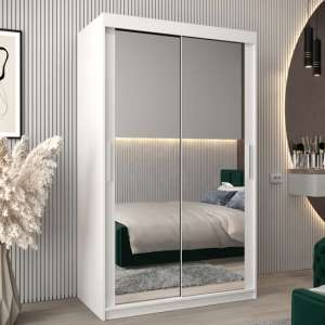 Tavira III Mirrored Wardrobe 2 Sliding Doors 120cm In White - UK