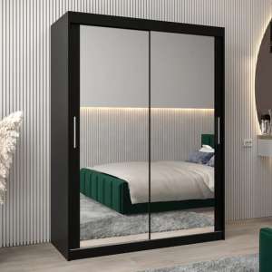 Tavira III Mirrored Wardrobe 2 Sliding Doors 150cm In Black - UK